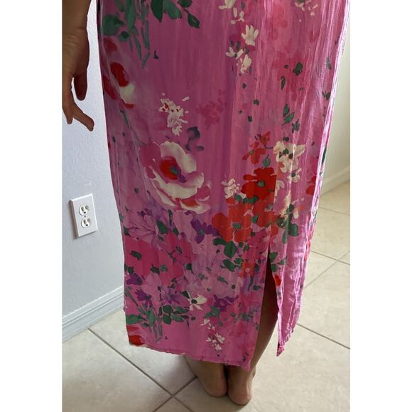 VTG Jams World Womens Pink Floral Hawaiian Boho Sleeveless Pockets Midi Dress M - Picture 5 of 16